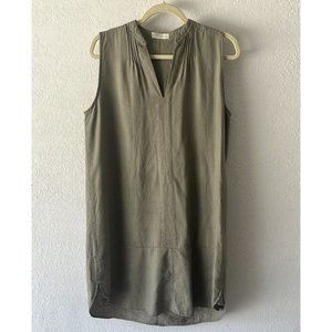 Just Living khaki green linen/rayon blend sleeveless knee length dress WM szL